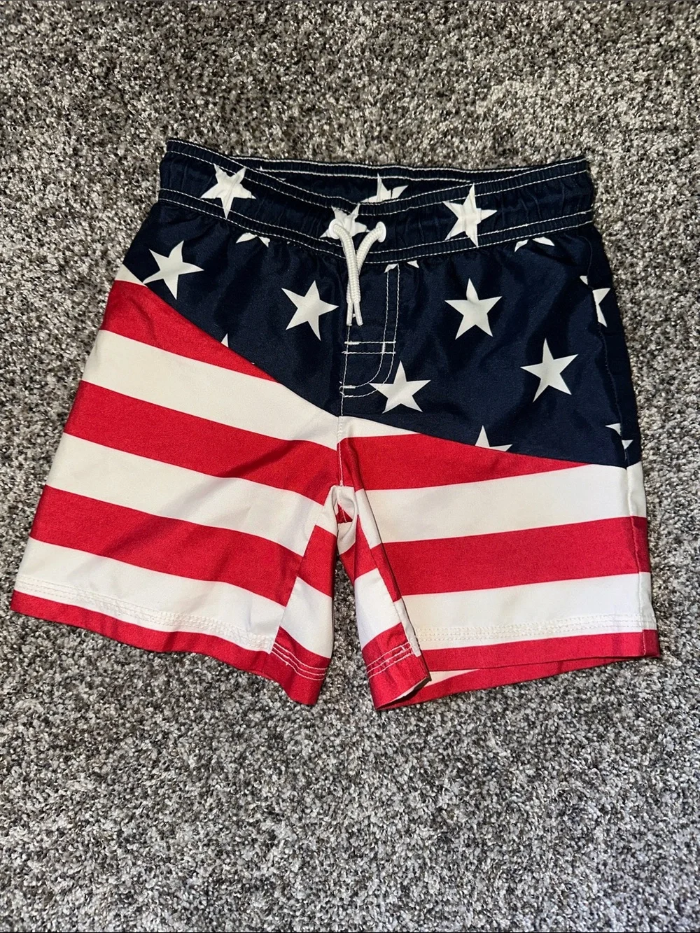 Gymboree Navy, Red & White Star-Stripe Swim Trunks